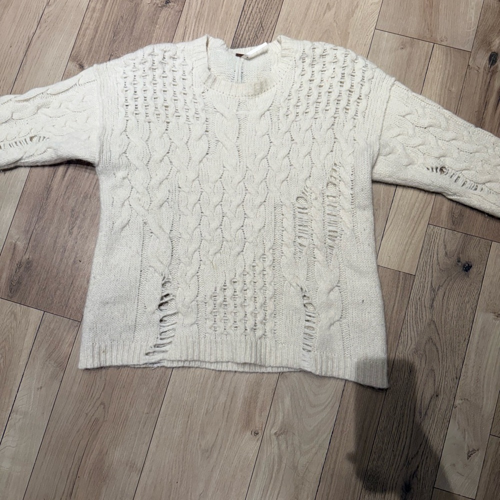 Women's Cream Distressed Sweater